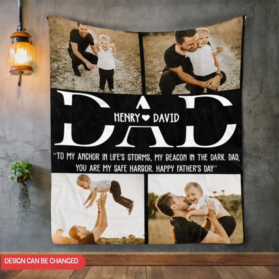 You Are My Safe Harbor - Personalized Blanket, Gift For Dad, Daddy Gift, Custom Photo Blanket - BL56