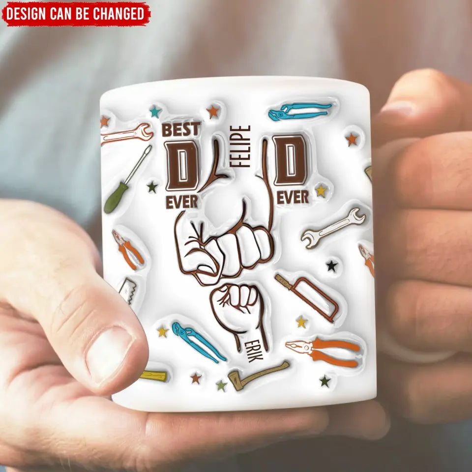 Best DAD Ever First Bump With Kids Names - Personalized 3D Inflated Effect Printed Mug, Gift for Father/Daddy/Grandpa - M105