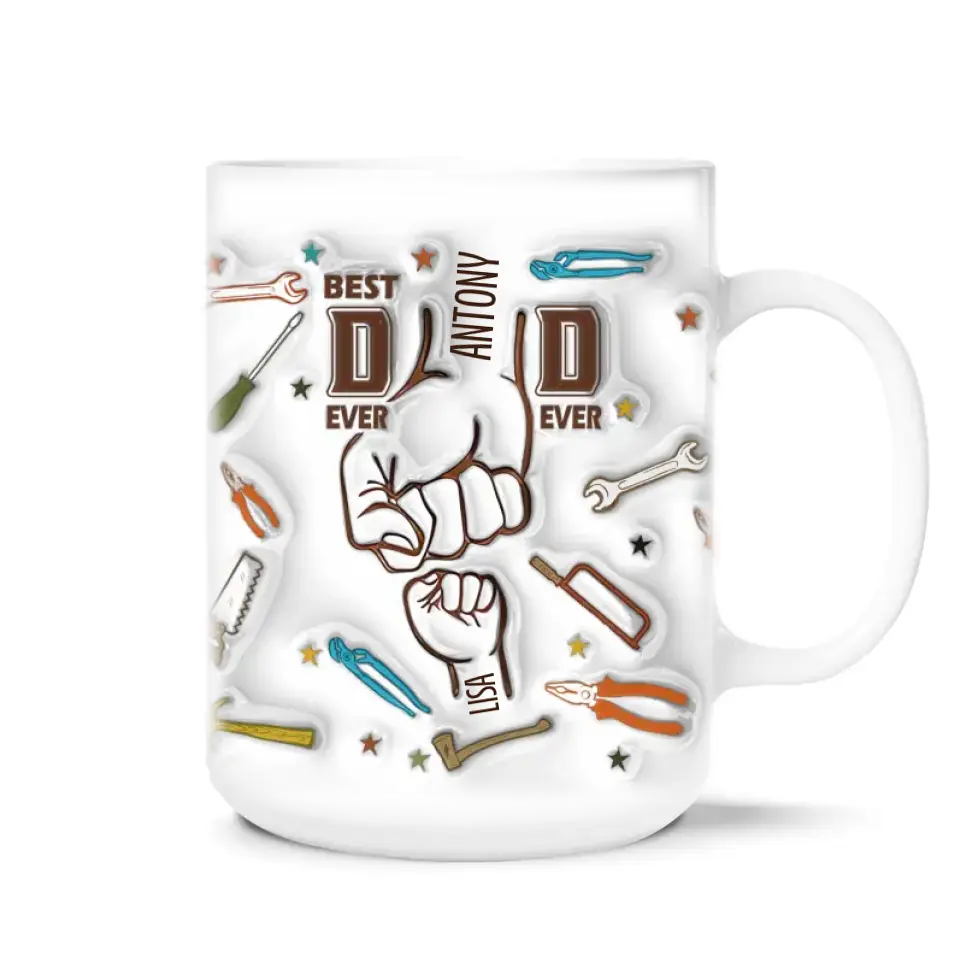 Best DAD Ever First Bump With Kids Names - Personalized 3D Inflated Effect Printed Mug, Gift for Father/Daddy/Grandpa - M105