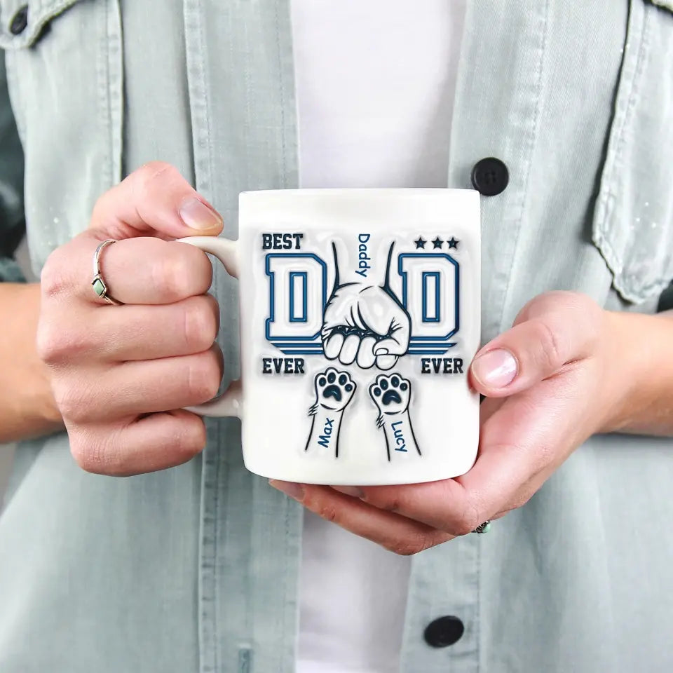 Best Dad Ever Happiness Is A Warm Puppy - Personalized 3D Inflated Effect Printed Mug, Gift For Dog Dad, Dog Lovers - M106