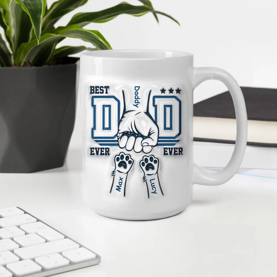 Best Dad Ever Happiness Is A Warm Puppy - Personalized 3D Inflated Effect Printed Mug, Gift For Dog Dad, Dog Lovers - M106