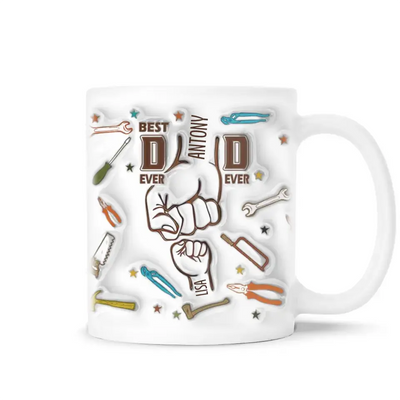 Best DAD Ever First Bump With Kids Names - Personalized 3D Inflated Effect Printed Mug, Gift for Father/Daddy/Grandpa - M105