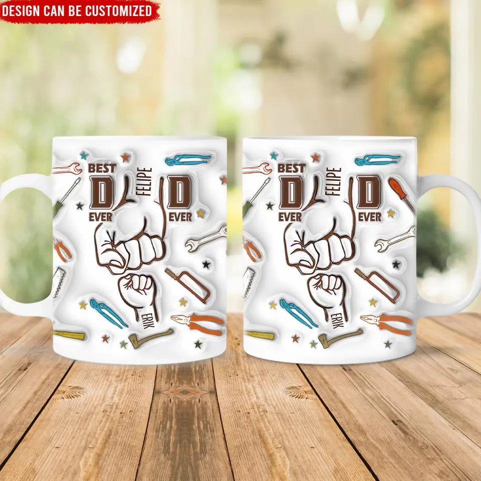 Best DAD Ever First Bump With Kids Names - Personalized 3D Inflated Effect Printed Mug, Gift for Father/Daddy/Grandpa - M105
