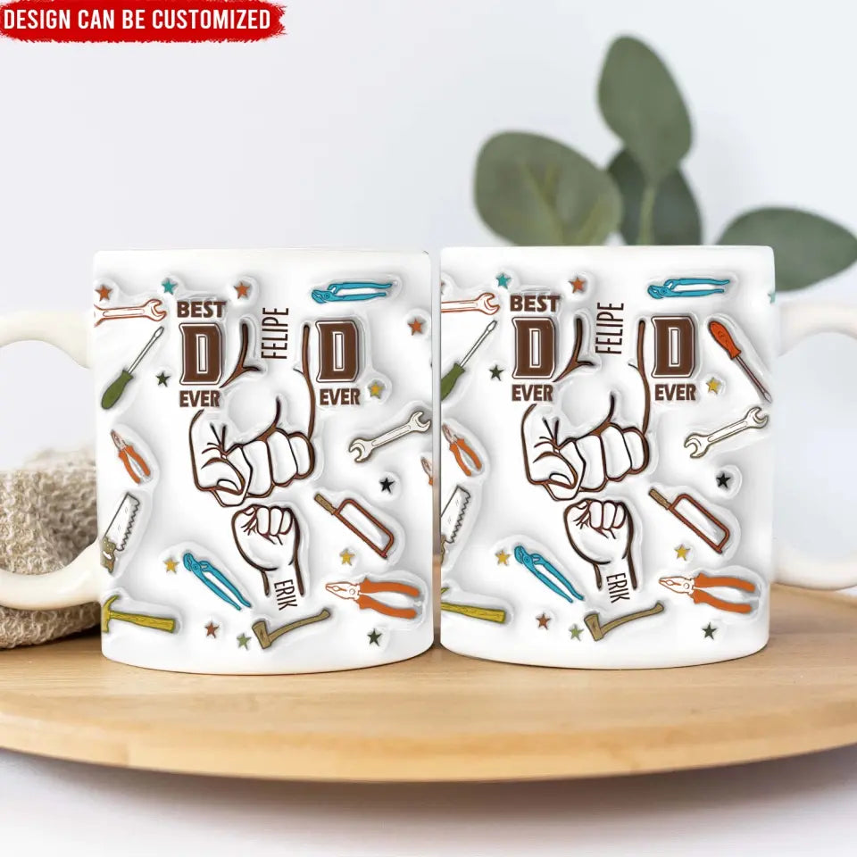Best DAD Ever First Bump With Kids Names - Personalized 3D Inflated Effect Printed Mug, Gift for Father/Daddy/Grandpa - M105