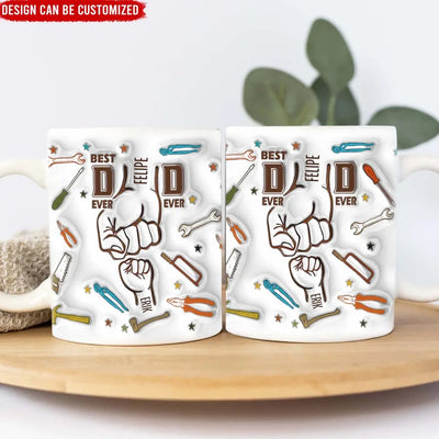 Best DAD Ever First Bump With Kids Names - Personalized 3D Inflated Effect Printed Mug, Gift for Father/Daddy/Grandpa - M105