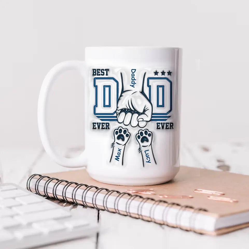 Best Dad Ever Happiness Is A Warm Puppy - Personalized 3D Inflated Effect Printed Mug, Gift For Dog Dad, Dog Lovers - M106