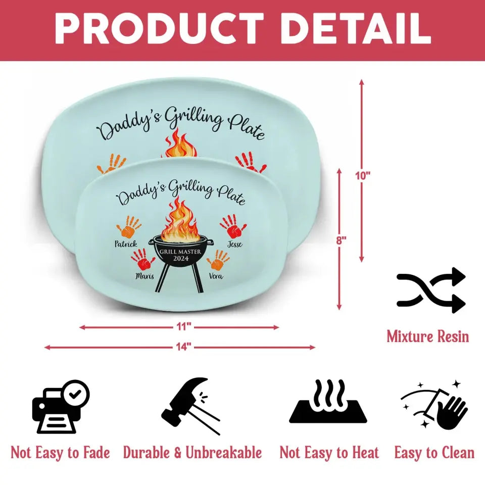 Daddy's Grilling Plate - Personalized Platter, Gift For Dad, Daddy's Gift, Plate for Daddy or Grandpa - PL02
