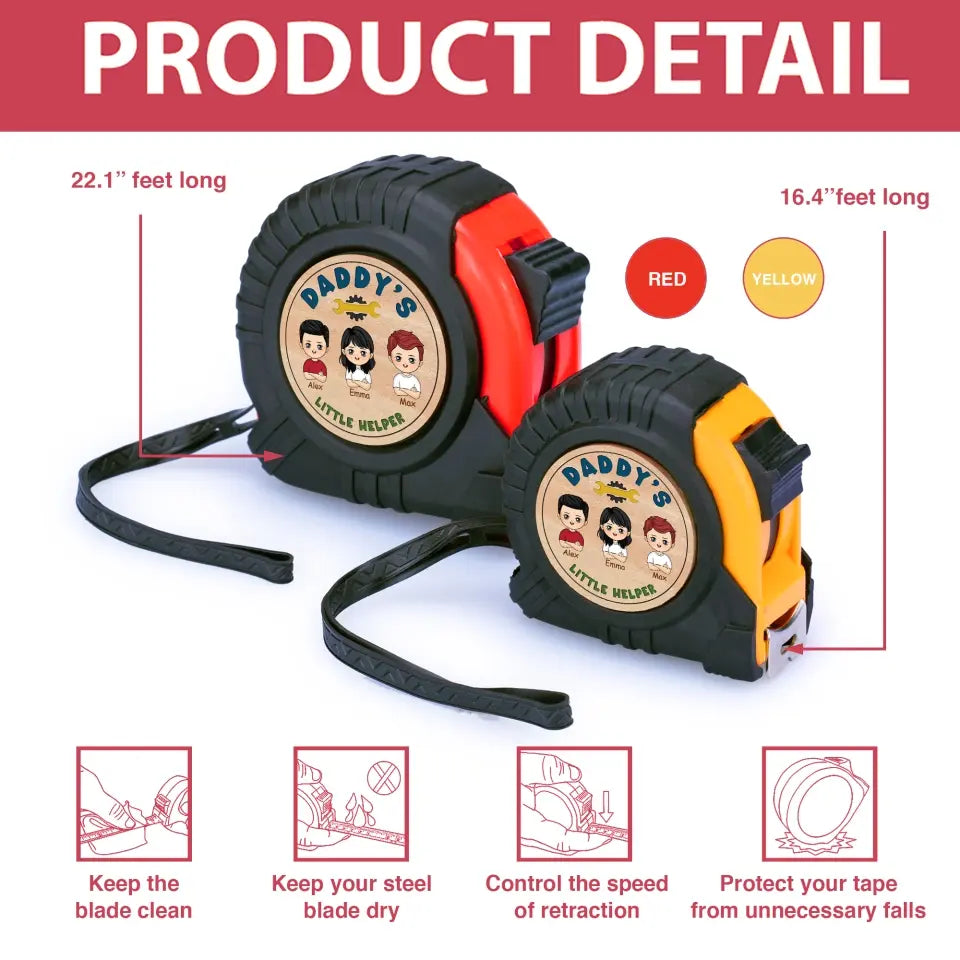 Daddy's Little Helper - Personalized Tape Measure, Gift For Dad, Tools, Home and Hobby - TMS04