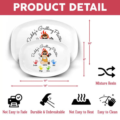 Daddy's Grilling Platter With Handprint - Personalized Custom Platter, Grill Platter for Dad, Grandpa Grilling Platter - PL03