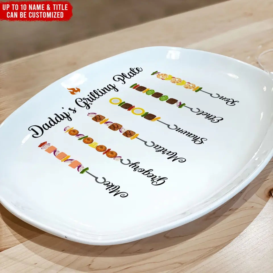 Skewers Daddy's Grilling Plate with Kids Name - Personalized Grill Platter, Gift for Dad/Father/Grandpa - PL04