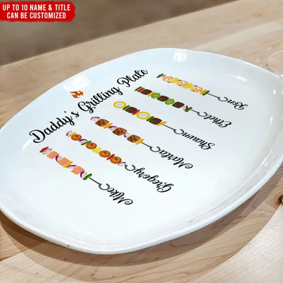 Skewers Daddy's Grilling Plate with Kids Name - Personalized Grill Platter, Gift for Dad/Father/Grandpa - PL04