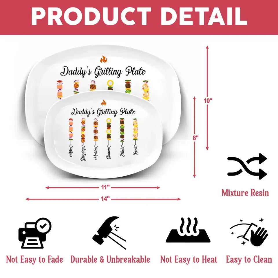 Skewers Daddy's Grilling Plate with Kids Name - Personalized Grill Platter, Gift for Dad/Father/Grandpa - PL04
