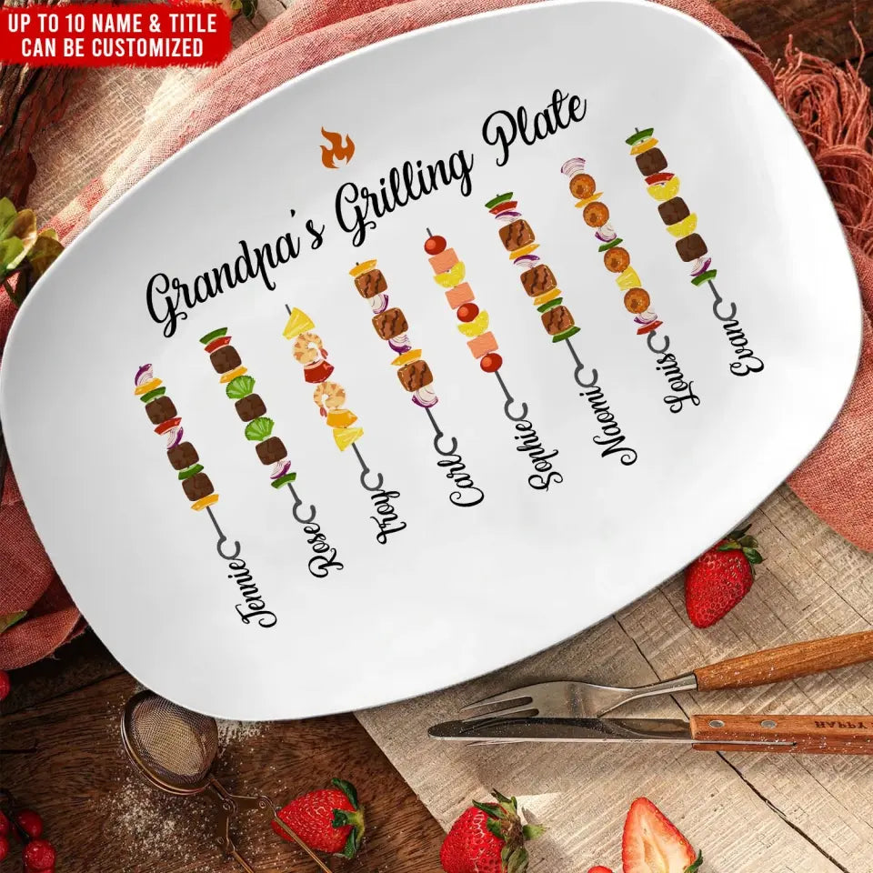 Skewers Daddy's Grilling Plate with Kids Name - Personalized Grill Platter, Gift for Dad/Father/Grandpa - PL04