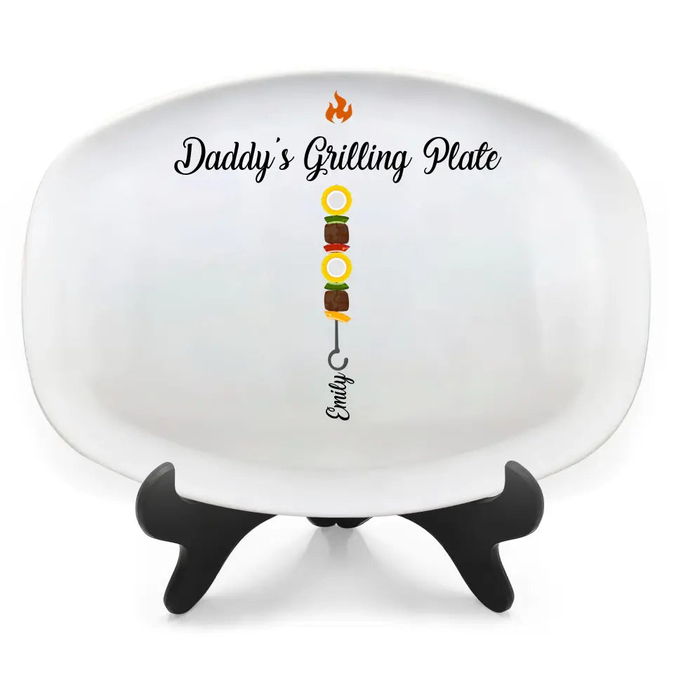 Skewers Daddy's Grilling Plate with Kids Name - Personalized Grill Platter, Gift for Dad/Father/Grandpa - PL04