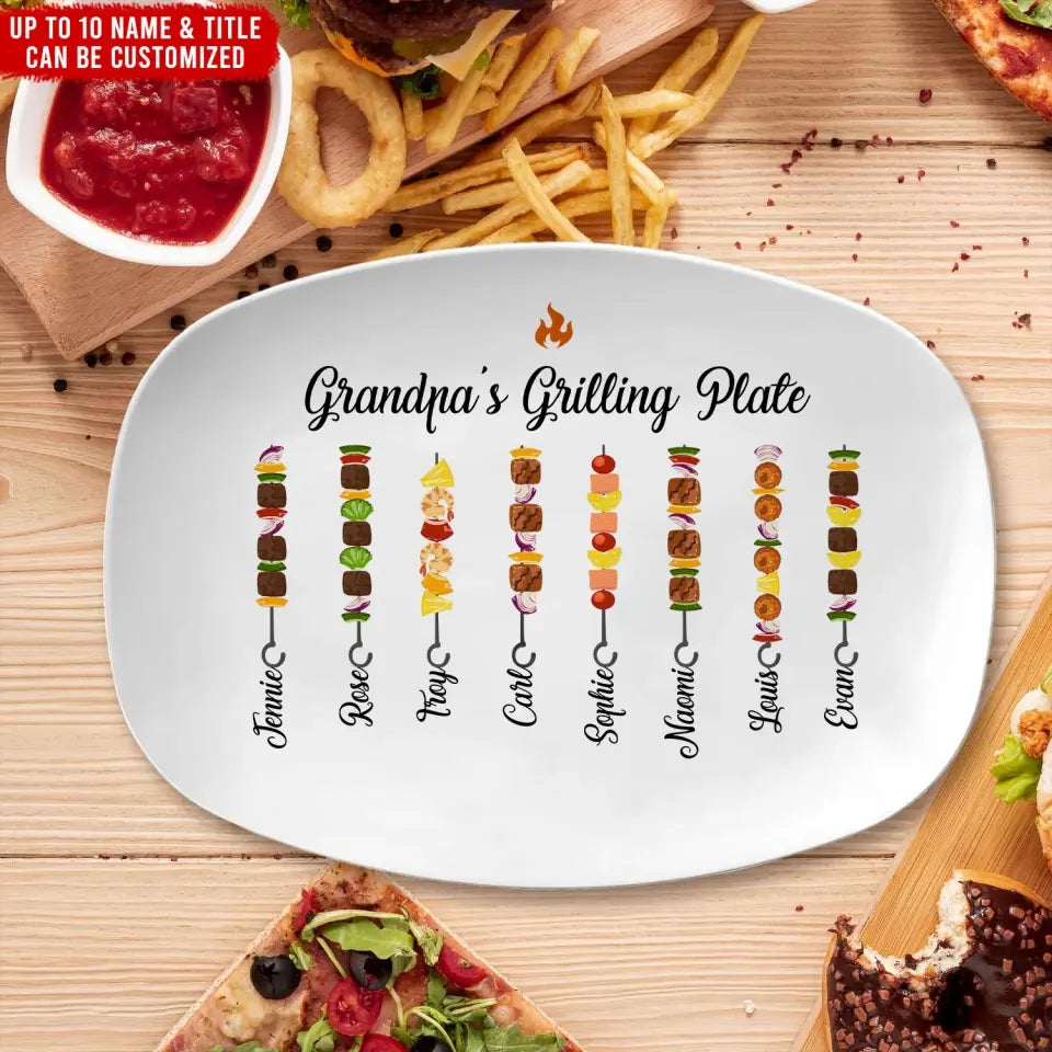 Skewers Daddy's Grilling Plate with Kids Name - Personalized Grill Platter, Gift for Dad/Father/Grandpa - PL04
