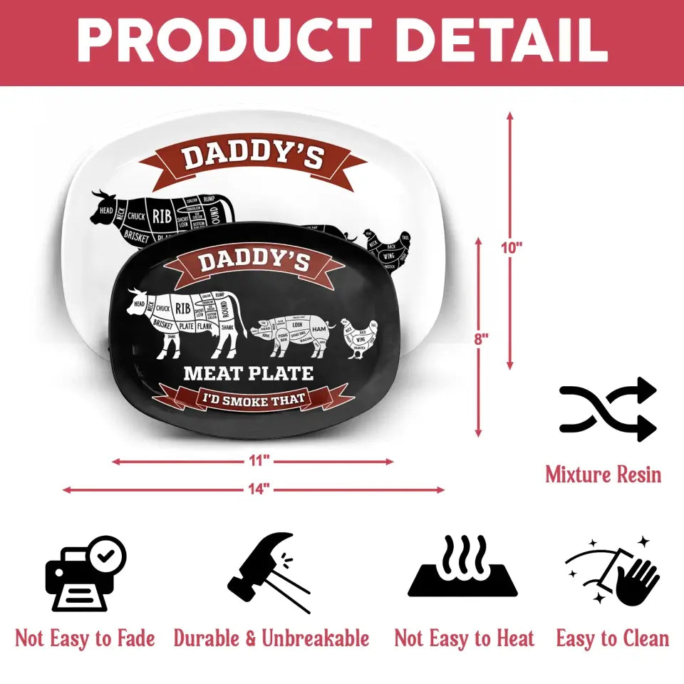 Daddy's Meat Plate - Personalized Platter, Gift For Dad, Daddy's Platter - PL05