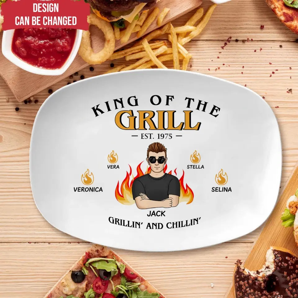 King Of The Grill, Grillin’ And Chillin’ - Personalized Custom Platter, Gift For Dad, Gift For Grandpa - PL06