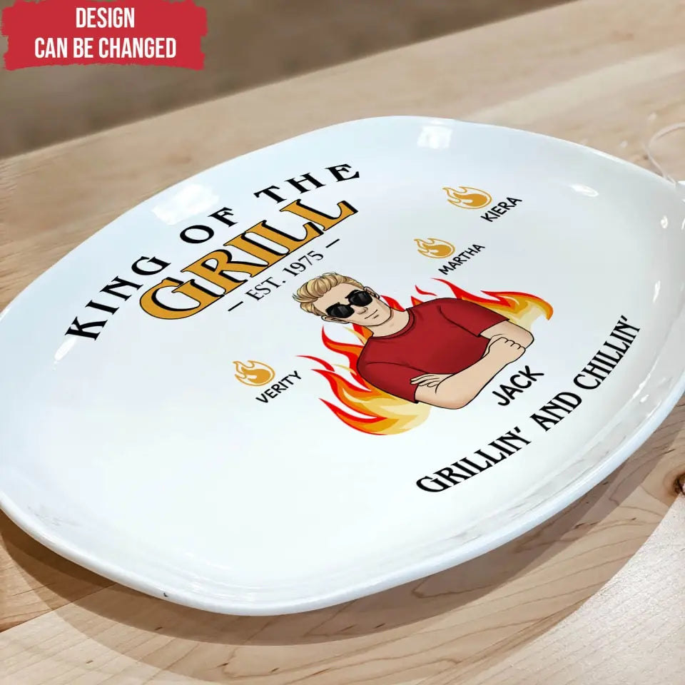 King Of The Grill, Grillin’ And Chillin’ - Personalized Custom Platter, Gift For Dad, Gift For Grandpa - PL06