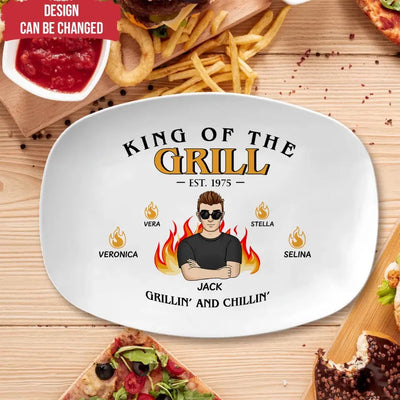 King Of The Grill, Grillin’ And Chillin’ - Personalized Custom Platter, Gift For Dad, Gift For Grandpa - PL06