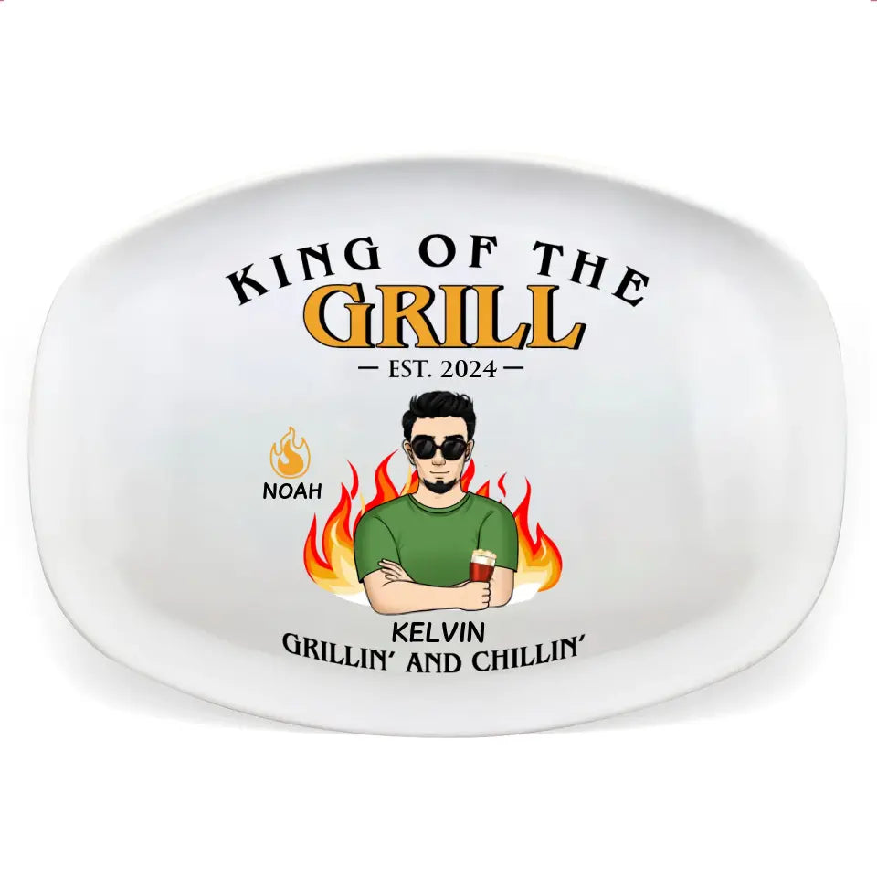 King Of The Grill, Grillin’ And Chillin’ - Personalized Custom Platter, Gift For Dad, Gift For Grandpa - PL06