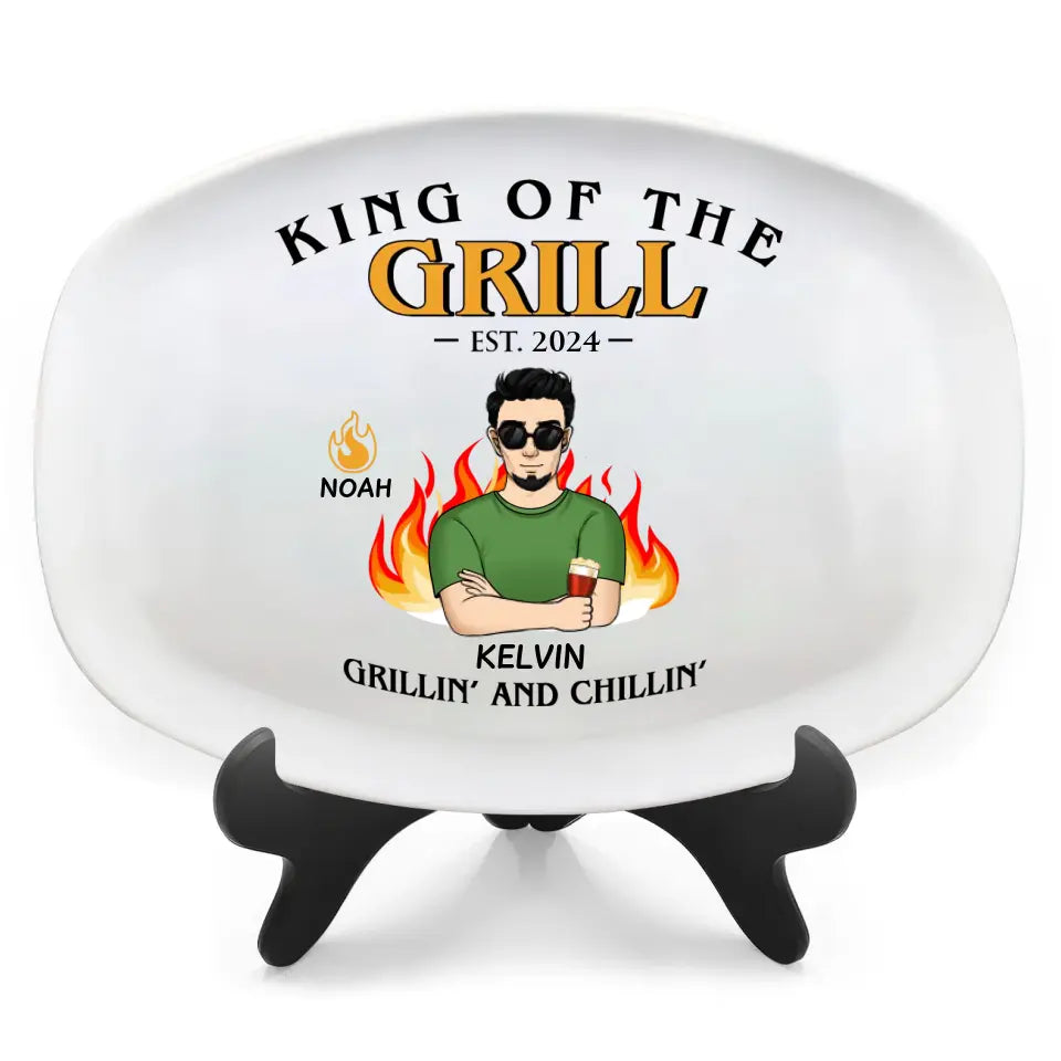 King Of The Grill, Grillin’ And Chillin’ - Personalized Custom Platter, Gift For Dad, Gift For Grandpa - PL06