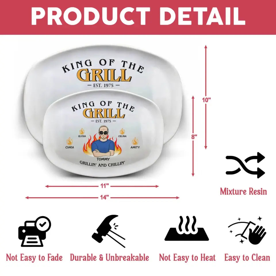 King Of The Grill, Grillin’ And Chillin’ - Personalized Custom Platter, Gift For Dad, Gift For Grandpa - PL06