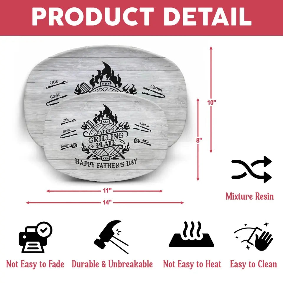 Daddy’s Grilling Plate - Personalized Custom Platter, Barbecue Grilling Platter, Gift For Dad - PL09