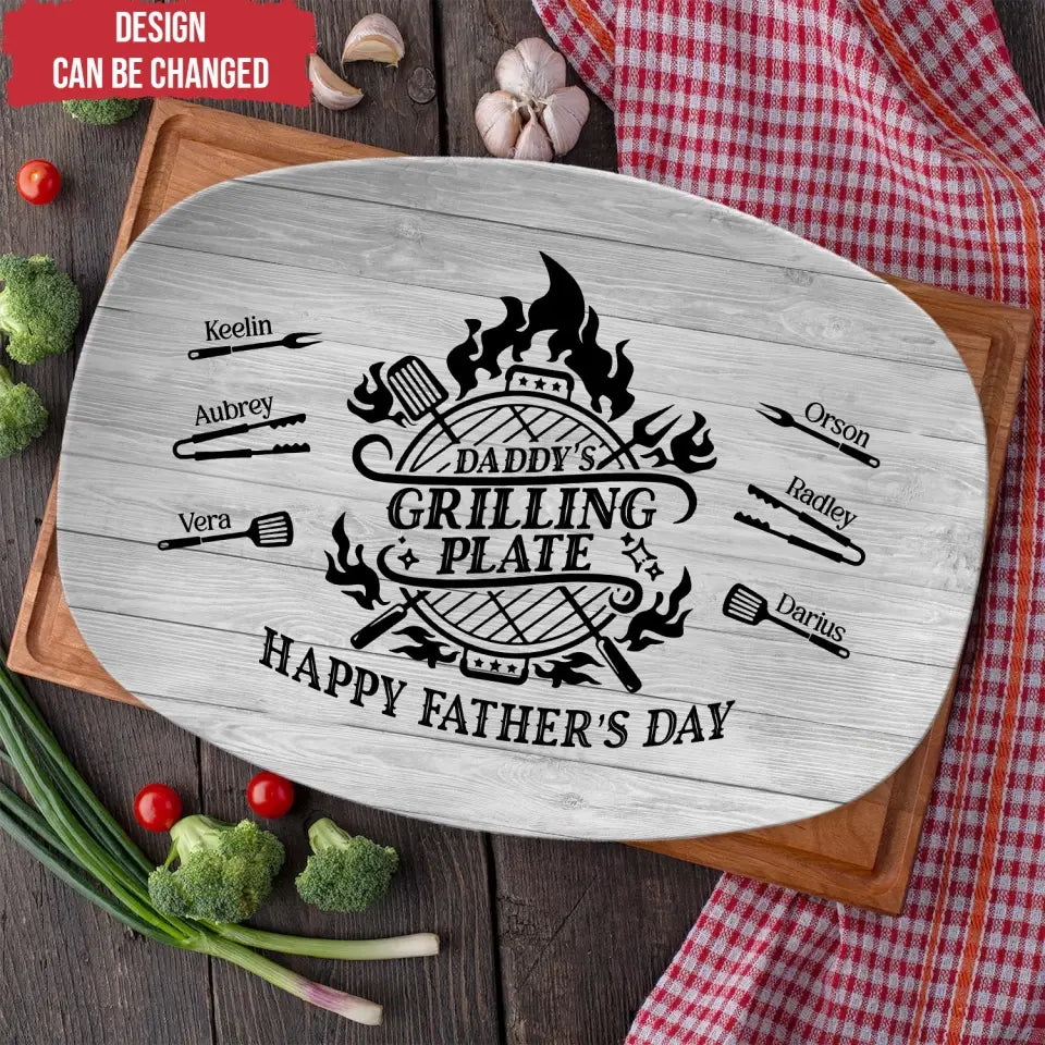 Daddy’s Grilling Plate - Personalized Custom Platter, Barbecue Grilling Platter, Gift For Dad - PL09