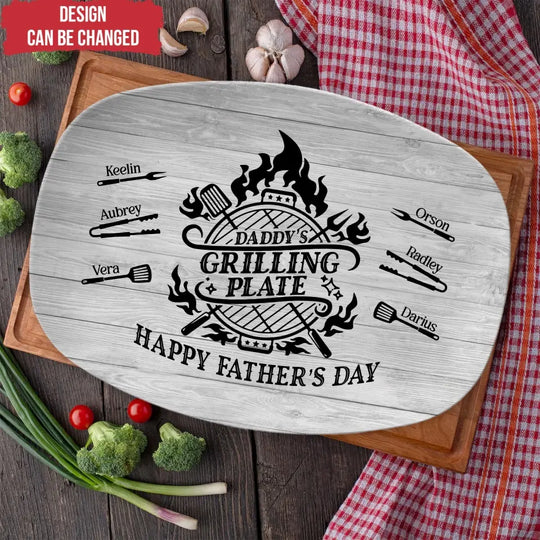 Daddy’s Grilling Plate - Personalized Custom Platter, Barbecue Grilling Platter, Gift For Dad - PL09