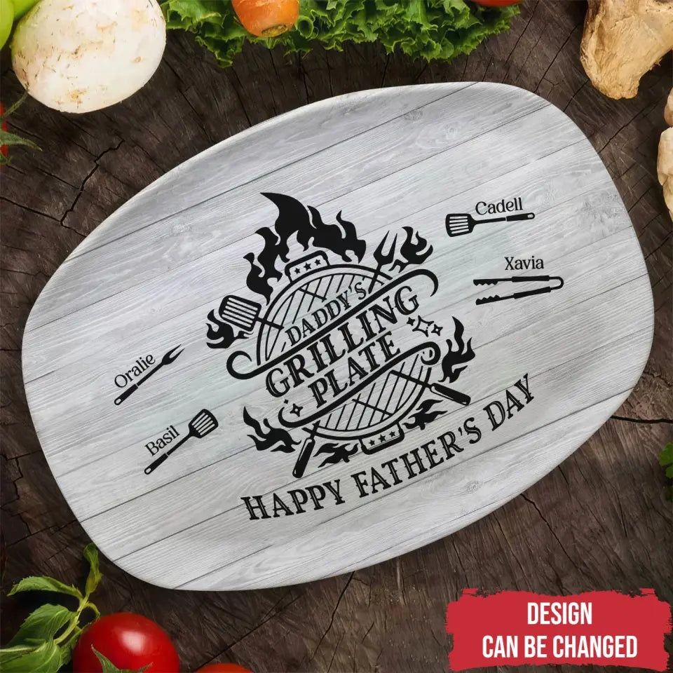 Daddy’s Grilling Plate - Personalized Custom Platter, Barbecue Grilling Platter, Gift For Dad - PL09
