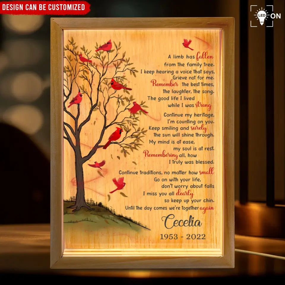 Blue Butterflies, A Limb Has Fallen - Personalized Frame Light Box, Sympathy Gift, Memorial Frame - FLB20