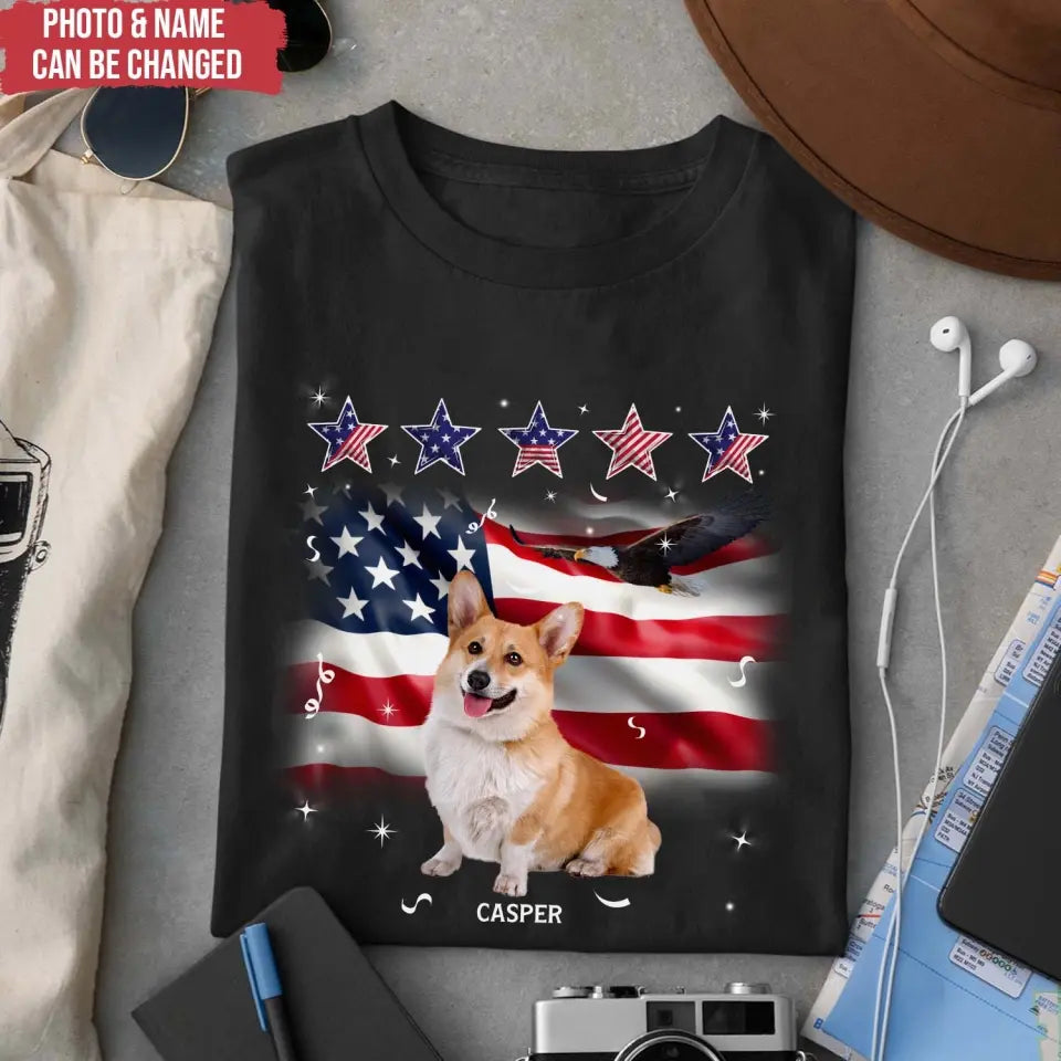 Five Star American Flag - Personalized T-Shirt, Dog 4th July, Gift For Dog Lovers - TS1209