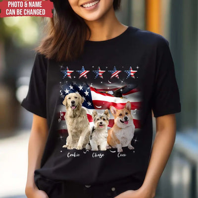 Five Star American Flag - Personalized T-Shirt, Dog 4th July, Gift For Dog Lovers - TS1209