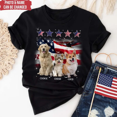 Five Star American Flag - Personalized T-Shirt, Dog 4th July, Gift For Dog Lovers - TS1209