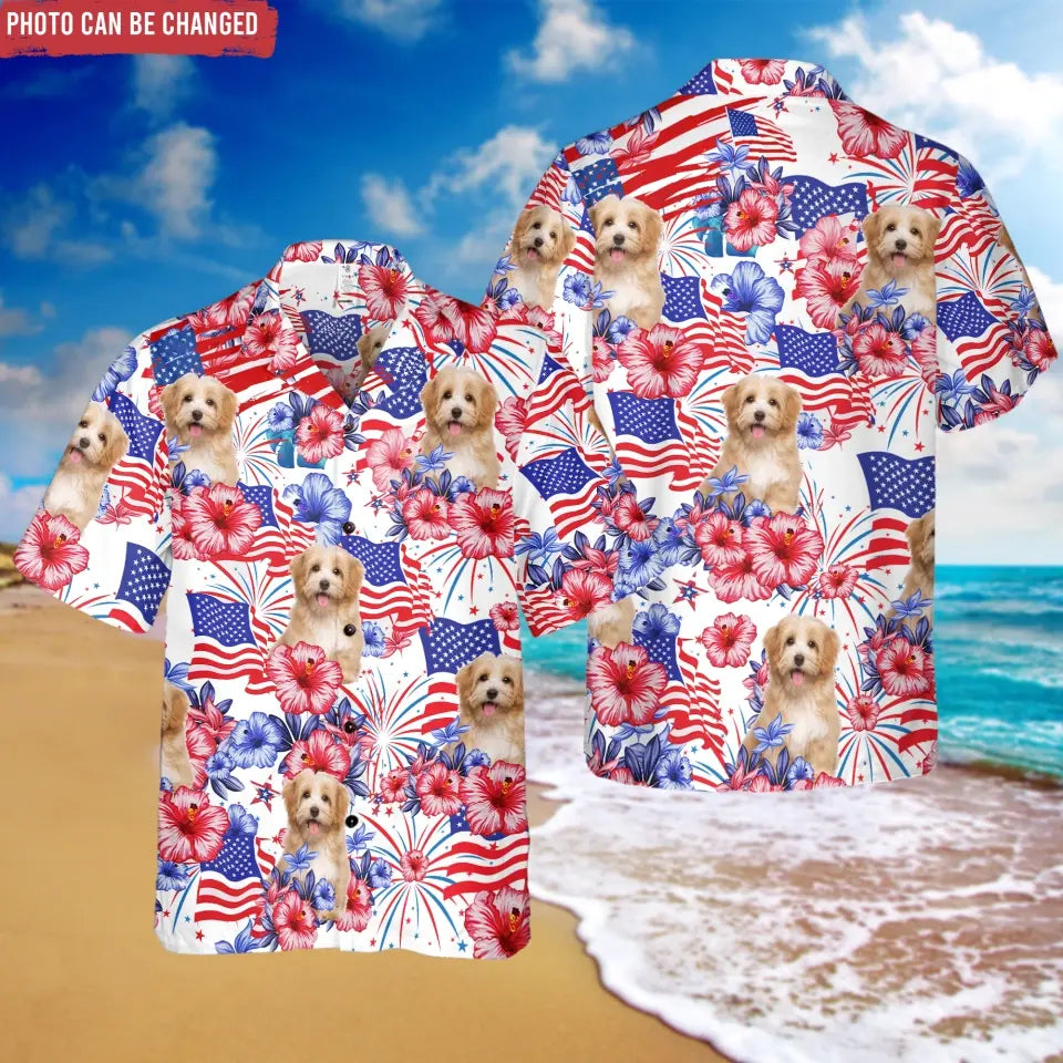 Tropical Flower Custom Dog Photo - Personalized Hawaiian Shirt, Gift For 4th Of July - HS15