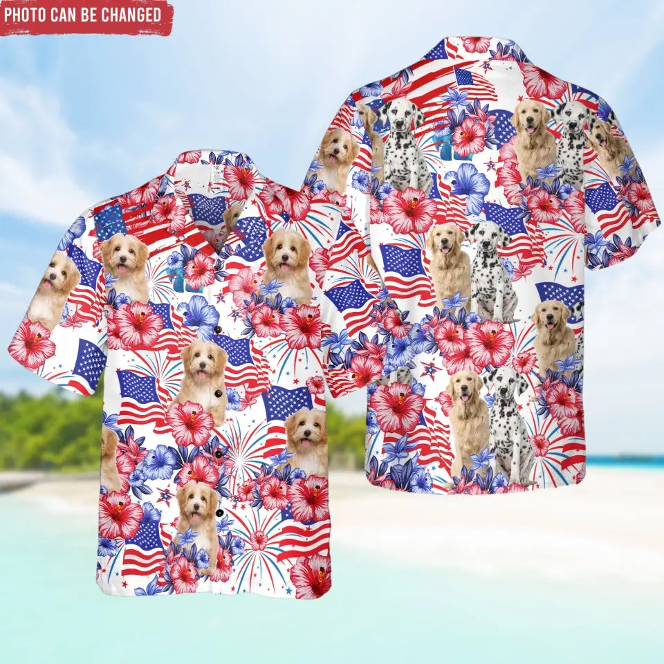 Tropical Flower Custom Dog Photo - Personalized Hawaiian Shirt, Gift For 4th Of July - HS15