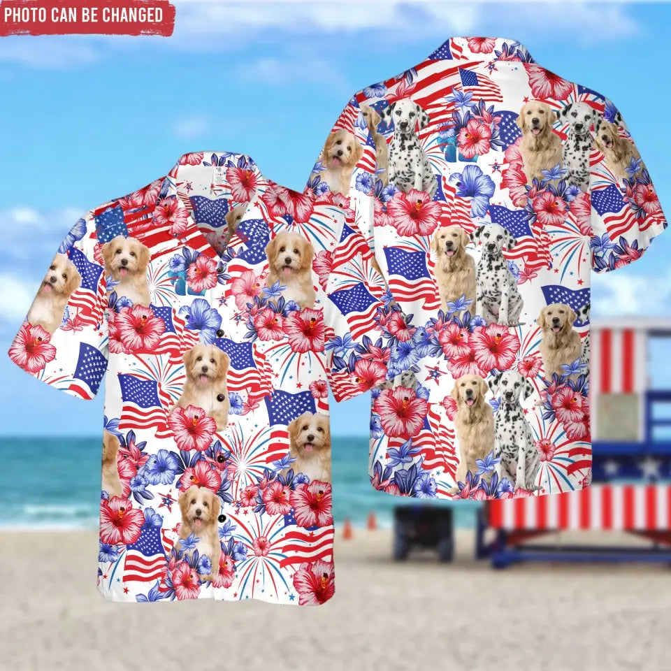 Tropical Flower Custom Dog Photo - Personalized Hawaiian Shirt, Gift For 4th Of July - HS15