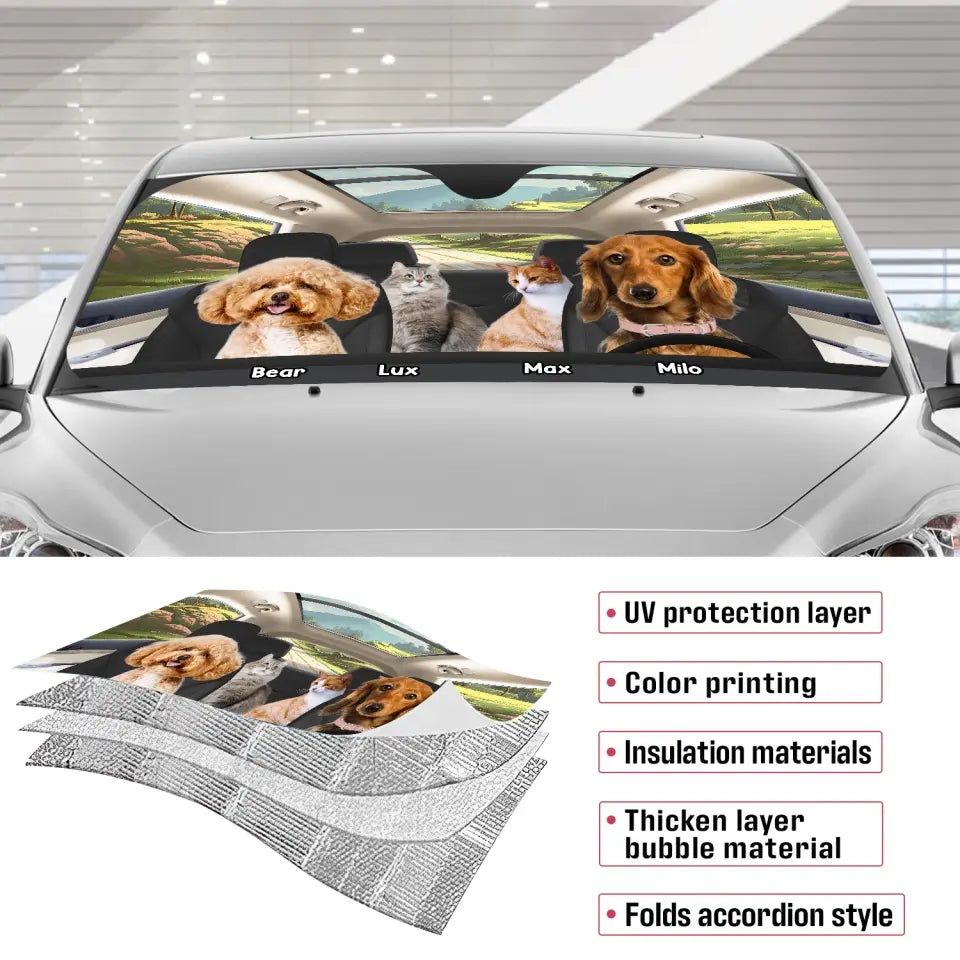 Together We Go Dog & Cat - Personalized Auto Windshield Sunshade, Gift For Pet Lovers, Car Window Protector - ASS01