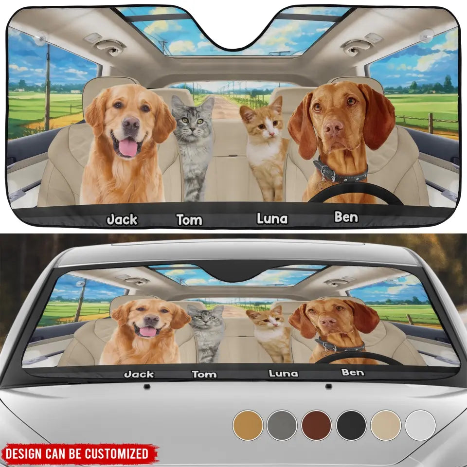 Together We Go Dog & Cat - Personalized Auto Windshield Sunshade, Gift For Pet Lovers, Car Window Protector - ASS01