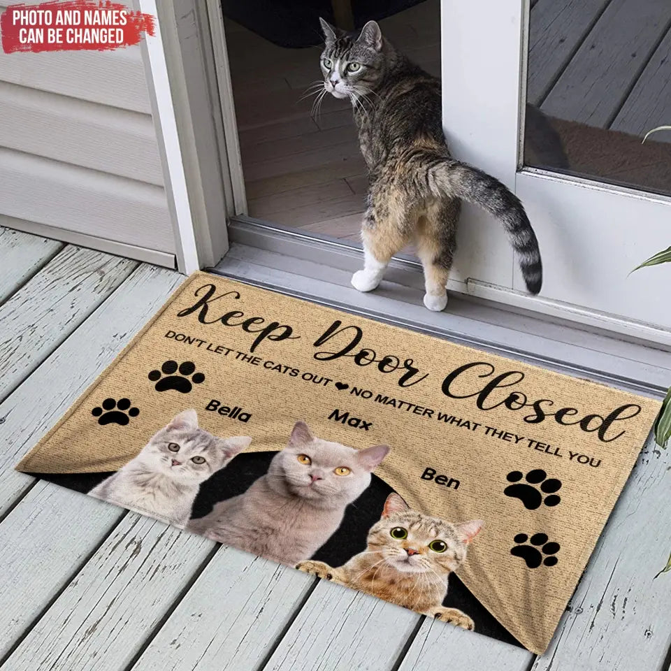 Keep Door Closed, Don't Let The Cats Out - Personalized Doormat, Custom Gift For Cat Lover - DM282