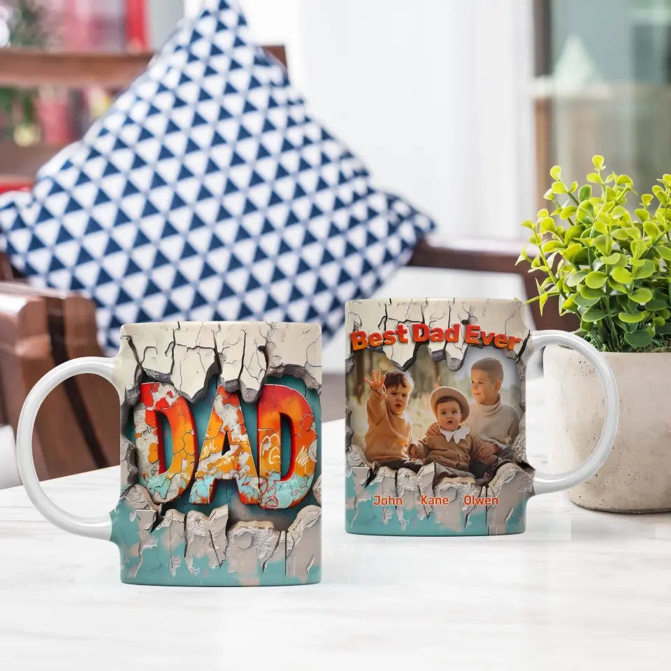 Best Dad Ever, Hole in The Wall - Personalized 3D Inflated Effect Printed Mug, Gift For Dad - M116