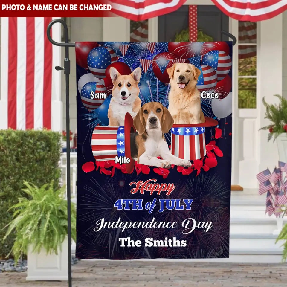 Dog Custom Photo Happy Independence Day - Personalized Garden Flag, 4th July Custom FLag With Photo And Name - GF187