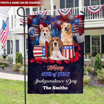 Dog Custom Photo Happy Independence Day - Personalized Garden Flag, 4th July Custom FLag With Photo And Name - GF187