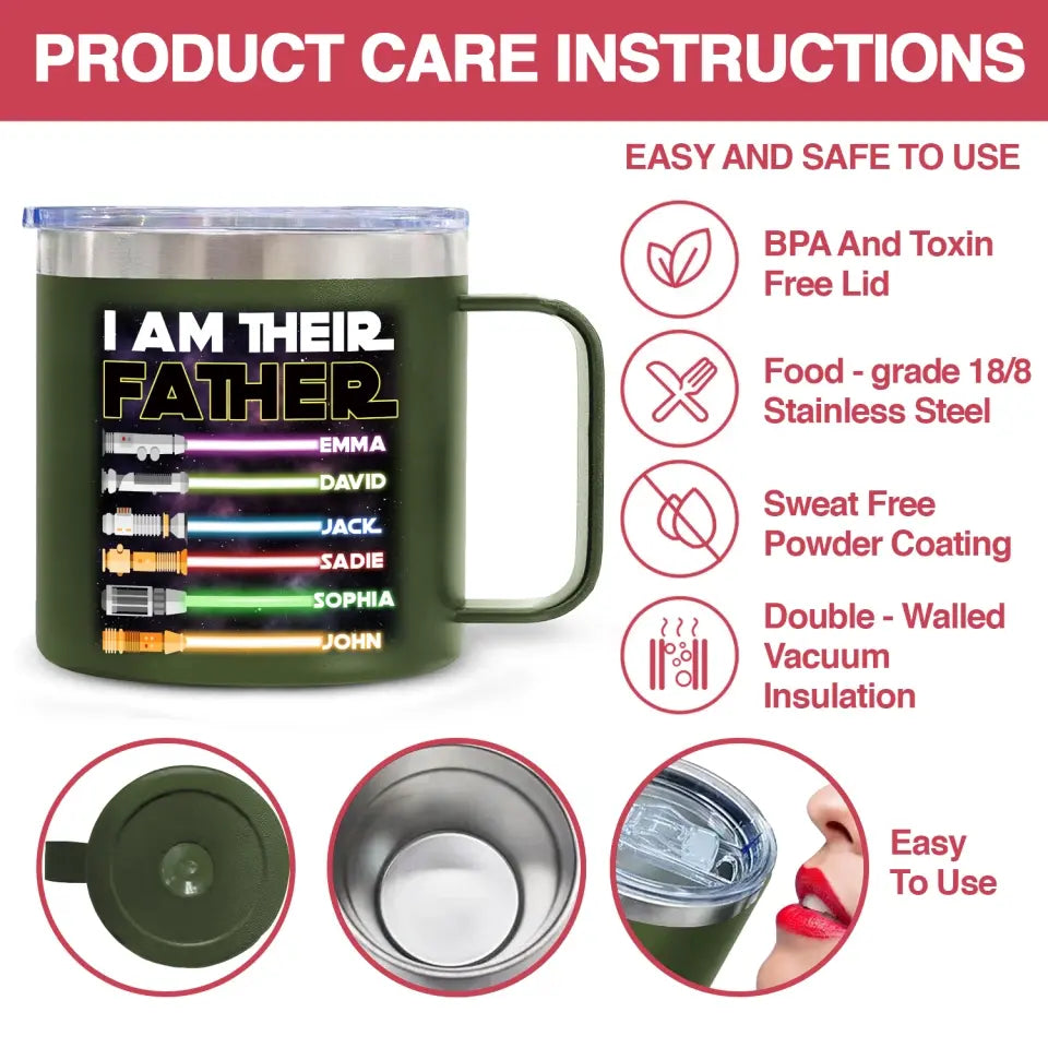 I Am Their Father - Personalized 14oz Stainless Steel Tumbler With Handle, Gift For Father's Day - TL90