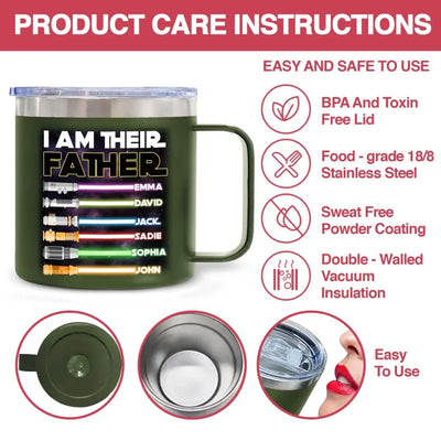 I Am Their Father - Personalized 14oz Stainless Steel Tumbler With Handle, Gift For Father's Day - TL90