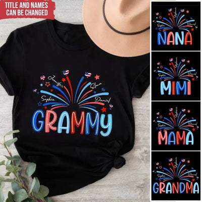 4th of July Grandma With Kids Names - Personalized T-Shirt, Gift For Grandma, Grandpa, Family Gift With Custom Names - CF-TS1234