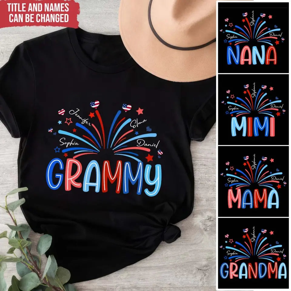 4th of July Grandma With Kids Names - Personalized T-Shirt, Gift For Grandma, Grandpa, Family Gift With Custom Names - CF-TS1234