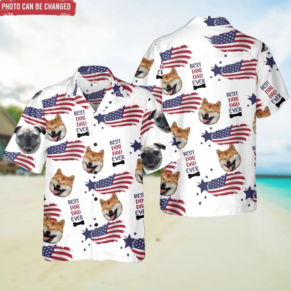 Best Dog Dad Ever - Personalized Hawaiian Shirt, Gift For Dog Dad, 4th July Hawaiian Shirt - CF-HS16