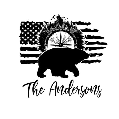 Camping Mountain And Bear Flag - Personalized Decal, Gift For Camping Lovers, Camping Decor - CF-PCD126