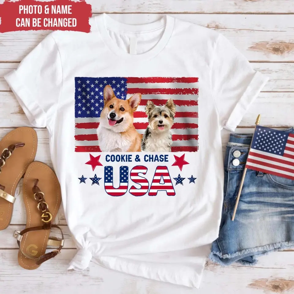 4th Of July American Dog Patriotic United States - Personalized T-Shirt, Gift For Dog Lovers, Dog 4th July T-Shirt - CF-TS1238